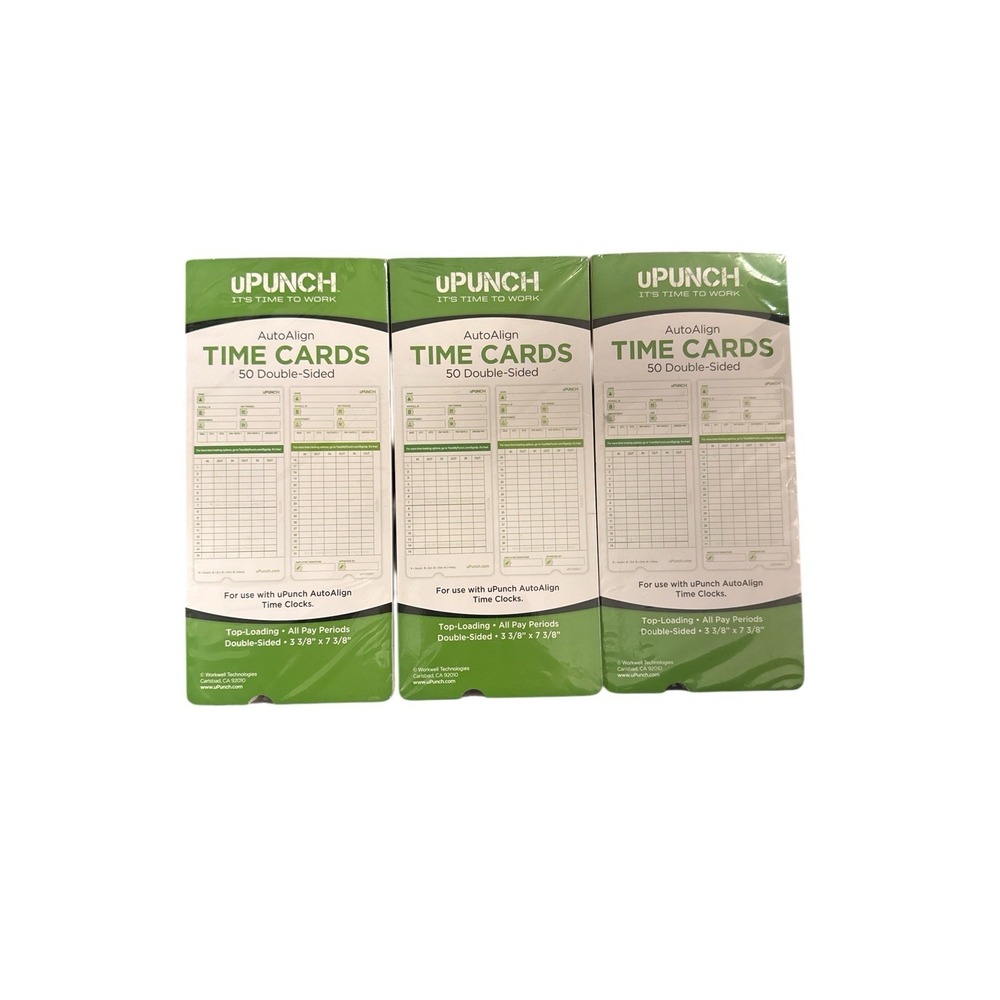 UPunch Time Cards Auto-Align 50 Pack Double-Sided 3-3/8" x 7-3/8" New 3 Packs